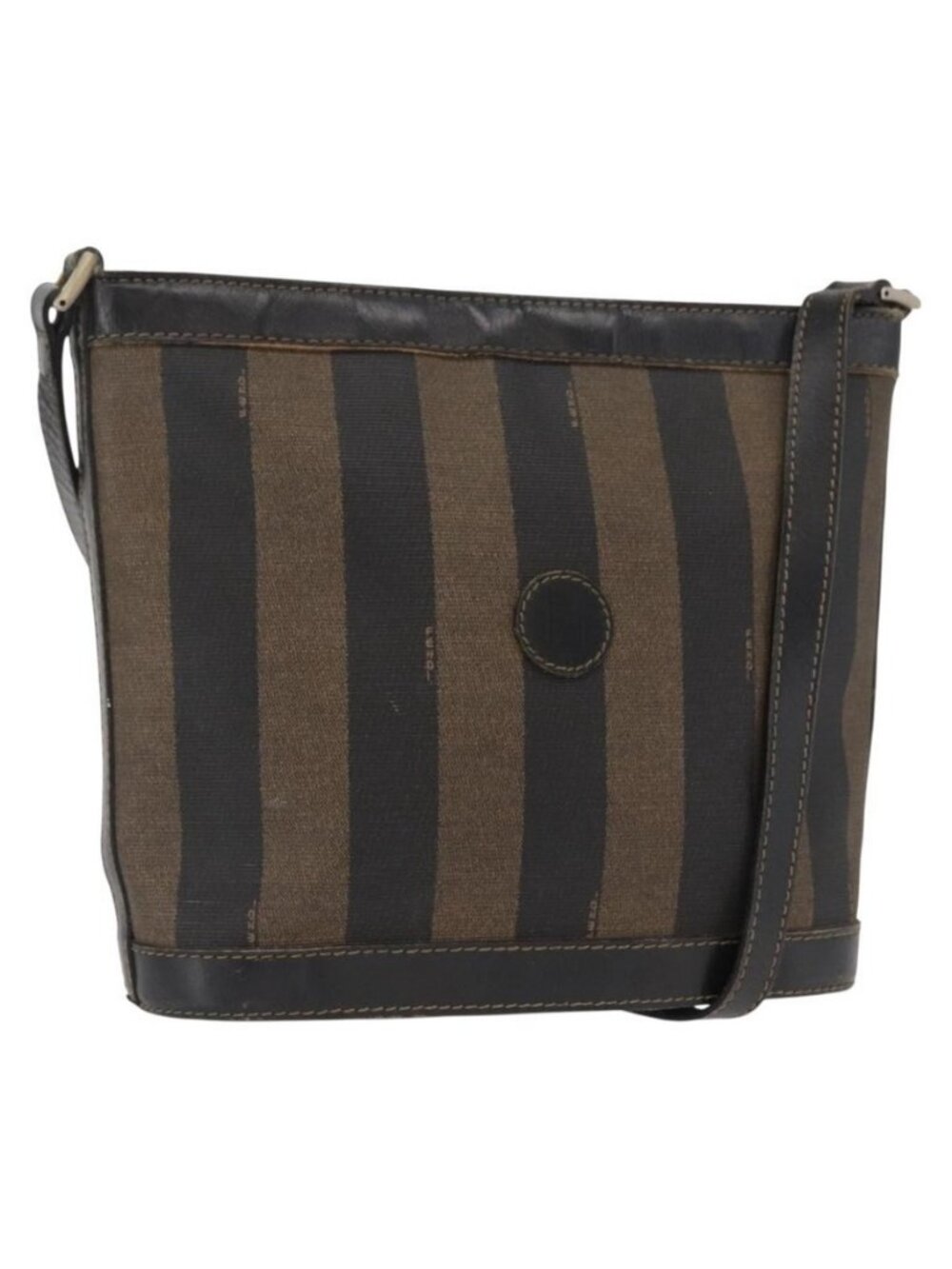 Authentic FENDI Pecan Canvas Shoulder Bag PVC Black Brown gold